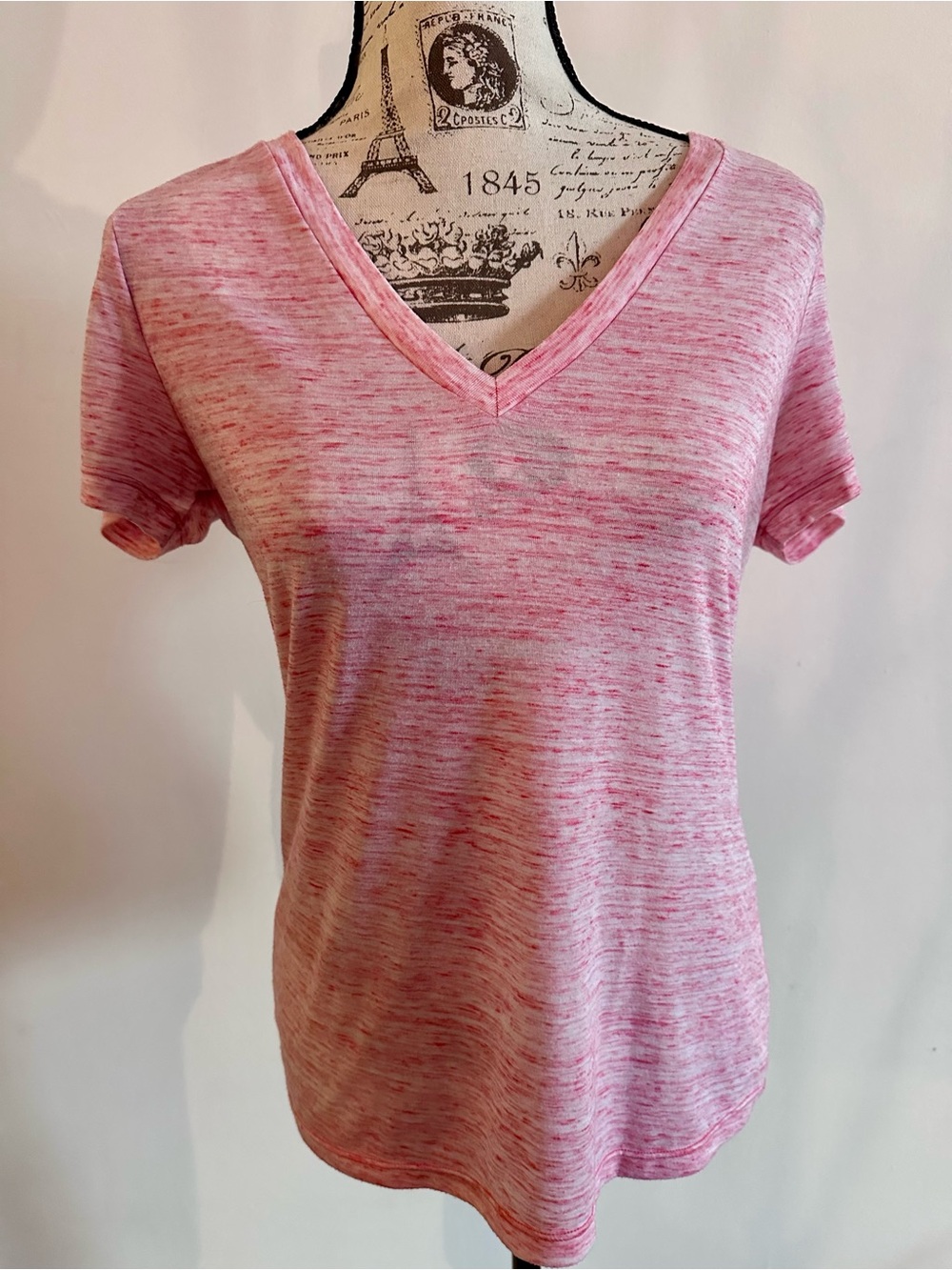 Bella + Canvas Heathered Pink V-Neck Short Sleeve Tee